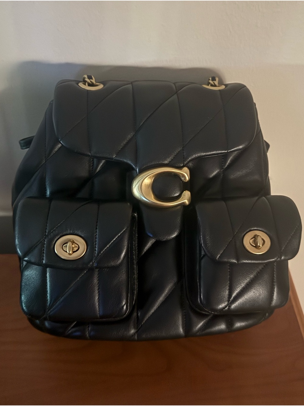 Coach Black Quilted Leather Backpack/ Crossbody with Gold Hardware Retail: $495 - Picture 14 of 15